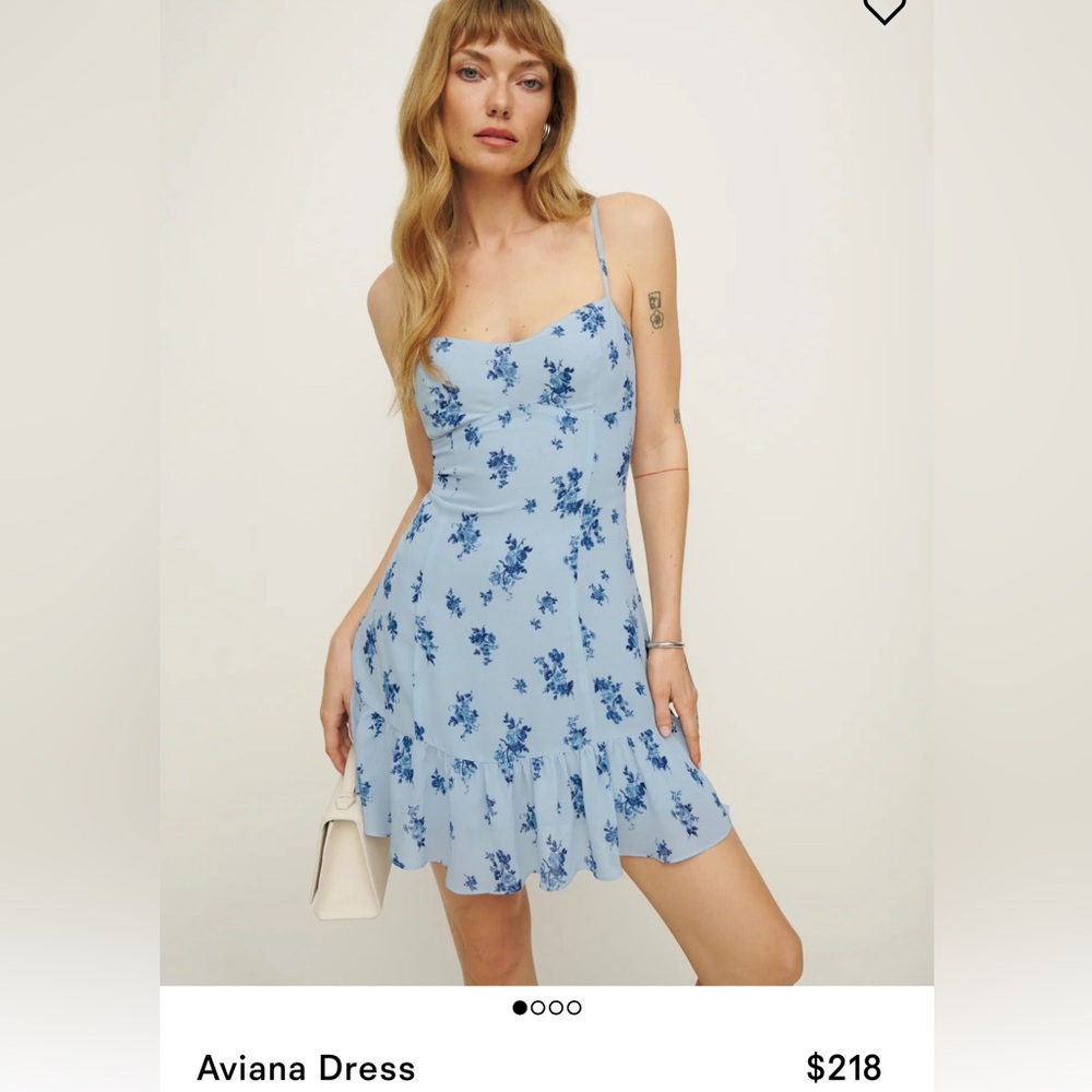 Reformation Aviana Blue Floral Print Georgette Adjust Strap Dress 6 & 10 $218